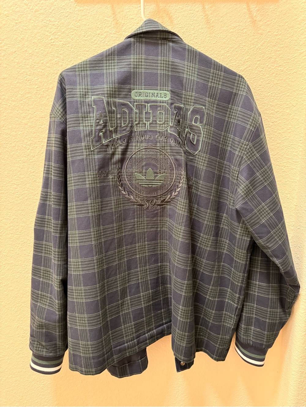 adidas Navy & Green Plaid Bomber Coach Jacket - Picture 2 of 2
